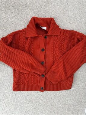 Aritzia Babaton Burnt Orange Cable-Knit Button Cardigan